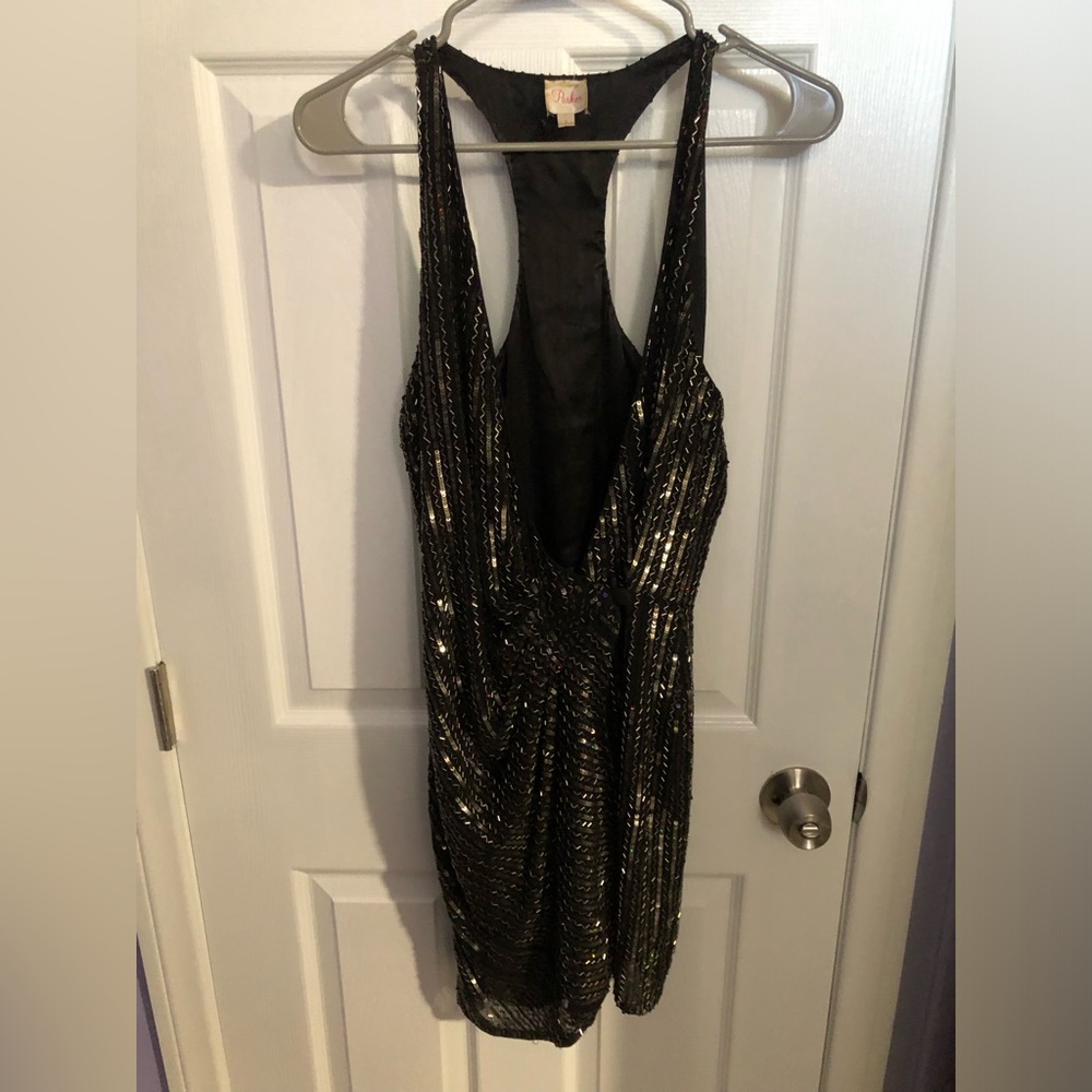 Parker Black Sequin/Beaded Cocktail Silk Dress